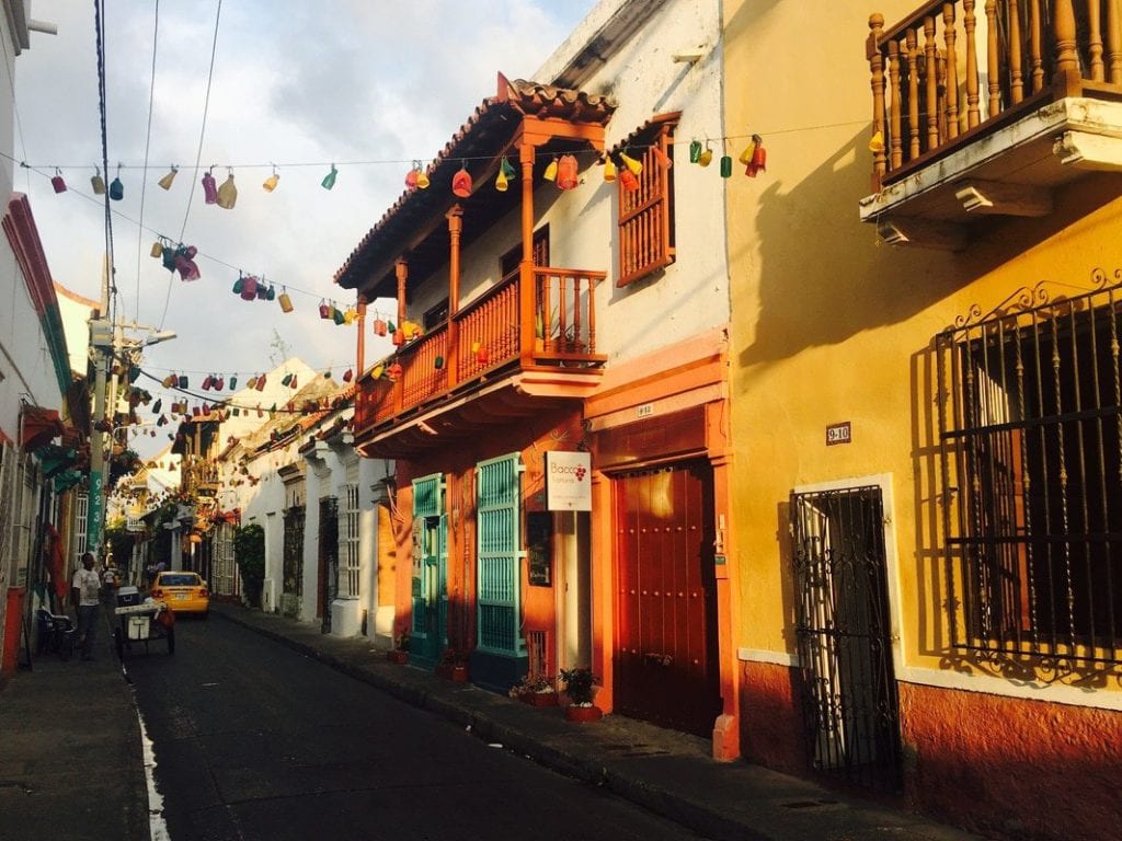 Cobblestone alley in Cartagena's walled city