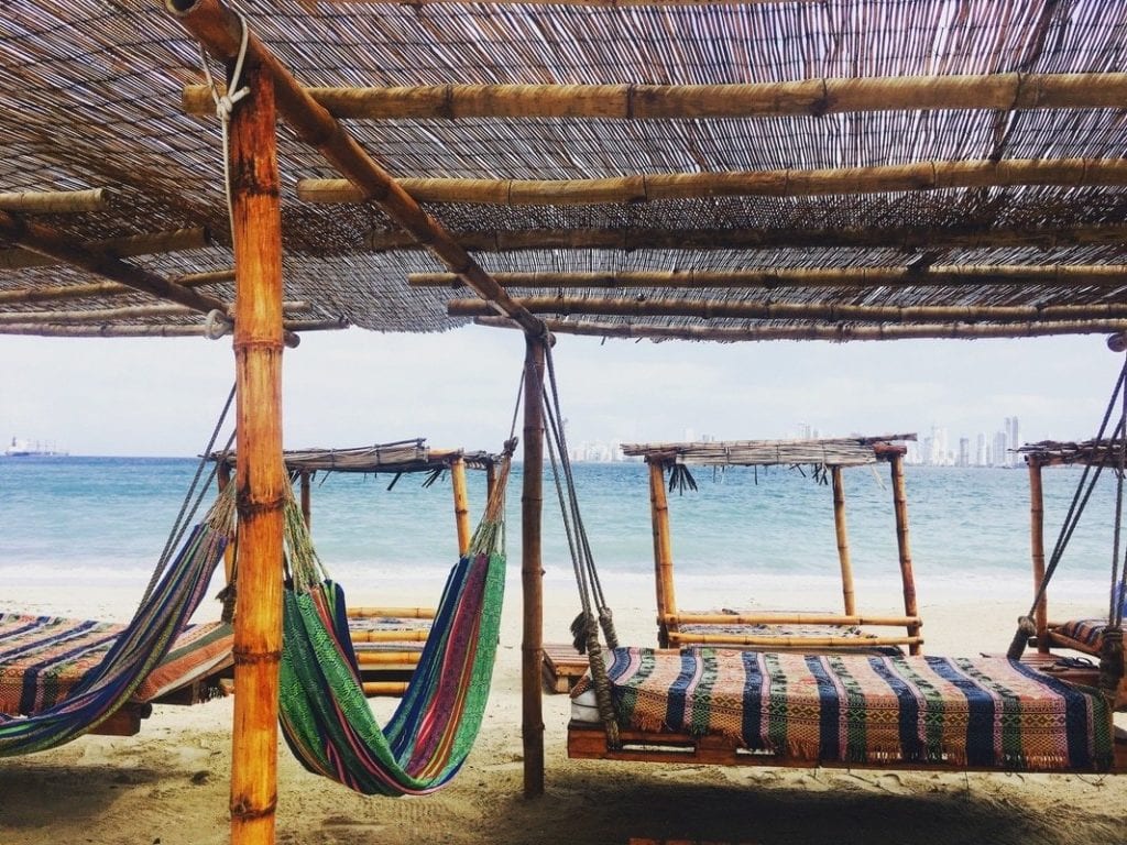 Hammocks and pool at Punta Arena, Tierra Bomba